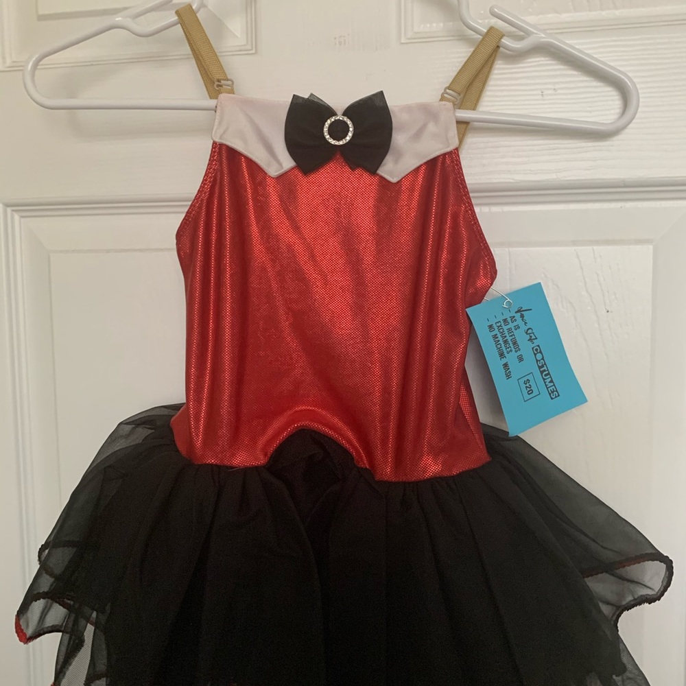 red metalic with white collar ballet child costume